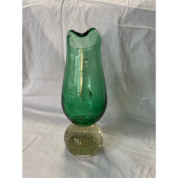 Vintage Rare Carl Erickson Controlled Bubble Glass Green Pitcher - Picture 3 of 7